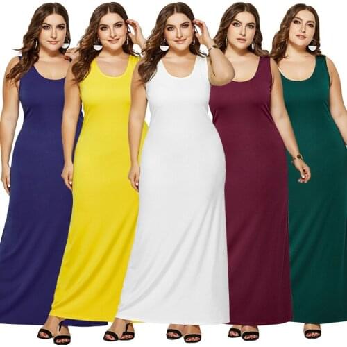 6 Colors Women Dress Pulse Size Sleeveless O Neck Casual Loose Daily Dresses Ladies Summer Beach Holiday Long Maxi Dresses 2021