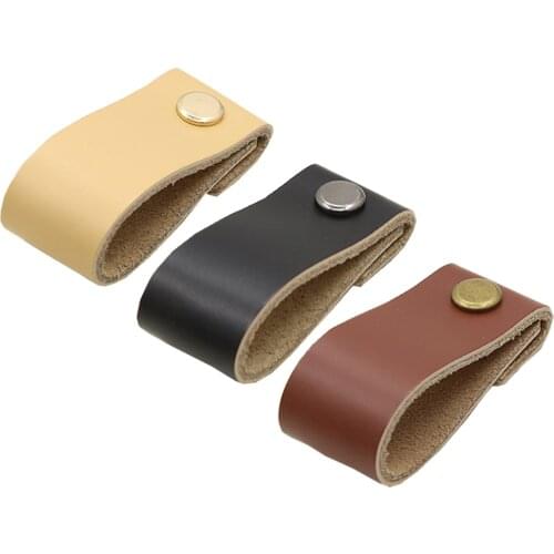 6 pcs Drawer Door Knob Furniture Handle Hardware Decoration, Leather Single Hole Cabinet Knobs Drawer Loop Pulls Door Handle
