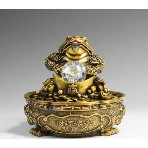8'' brass carved dragon auspicious fortune treasure Jin Chan toad fountain
