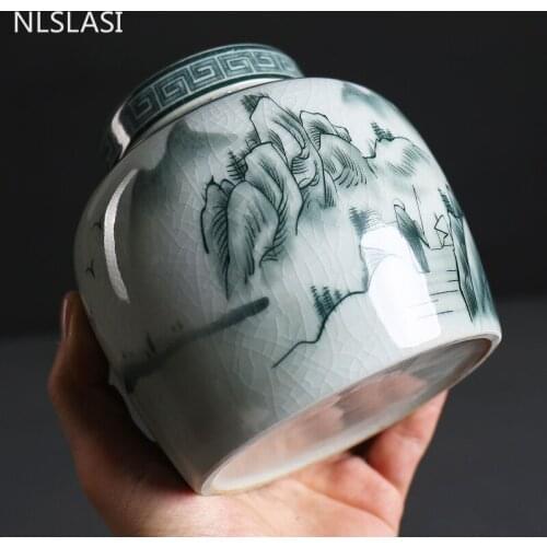 Antique Blue and White Porcelain Tea Caddy Home Candy Moisture-proof Tank Kitchen Cereals Storage Container Tea Table Supplies