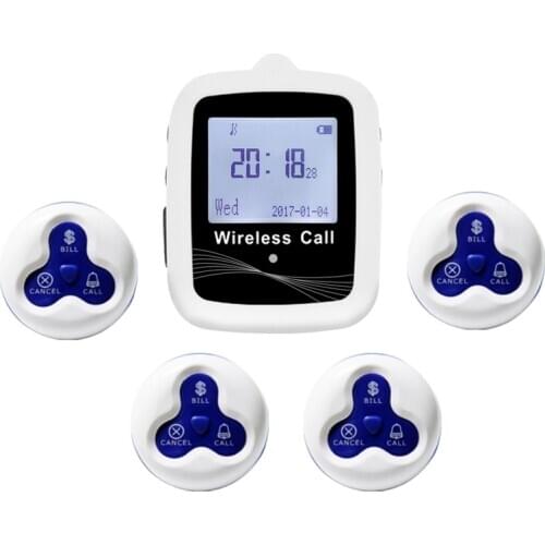 Wireless Paging System for Restaurant 1 Wristwatch Receiver +4 Waterproof 3 Keys Pager Transmitter