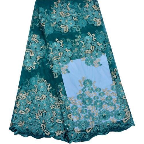 Teal French Net Lace Fabric Latest African Lace Fabric With Embroidery Mesh Tulle Lace Fabric High Quality Nigerian Lace F1167