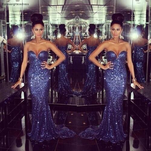Bling Sweetheart Prom Dress Sexy Mermaid Sequins Evening Party Gown