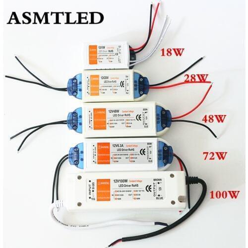ASMTLED DC12V 18W 28W 48W 72W 100W Power Supply LED Driver Adapter Lighting Transformer Switch For LED Strip LED Lights