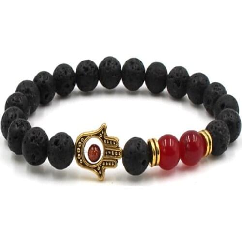 8mm Red Agate Volcanic Gemstone Mala Bracelet 7.5inches Wrist Men Spirituality Bless Diy Healing Bead Cuff Buddhism Pray Unisex