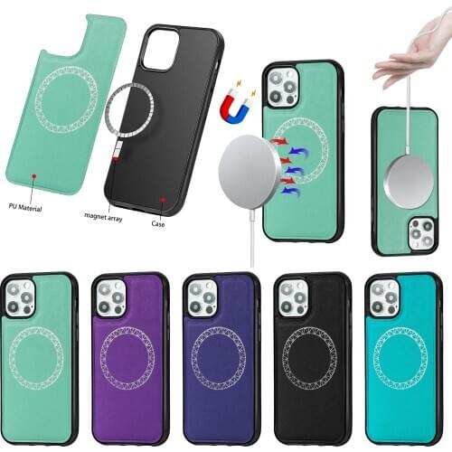 Luxury Leather Texture Soft Frame Case On For IPhone 12 11 Pro Max Mini Magnetic Magsafe Charging Case Protect Shockproof Cover