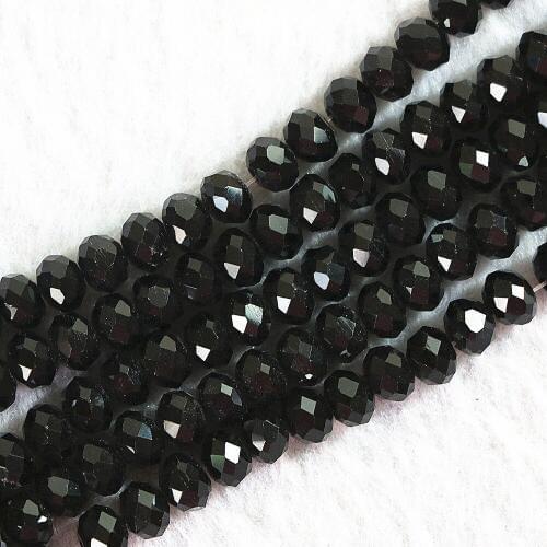 Black crystal glass 3*4mm 4*6mm 5*8mm 8*10mm rondelle faceted loose beads 15"B711