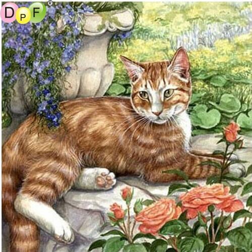DPF DIY The flowers cat 5D diamond mosaic square home decor diamond embroidery diamond painting cross stitch crafts needlework