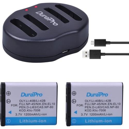 Li-40B Li 40B 42B Battery + USB Dual Charger for Olympus Li-42B NP-45 EN-EL10 D-Li63 D-Li108 NP-80 CNP80 KLIC-7006 Batteries