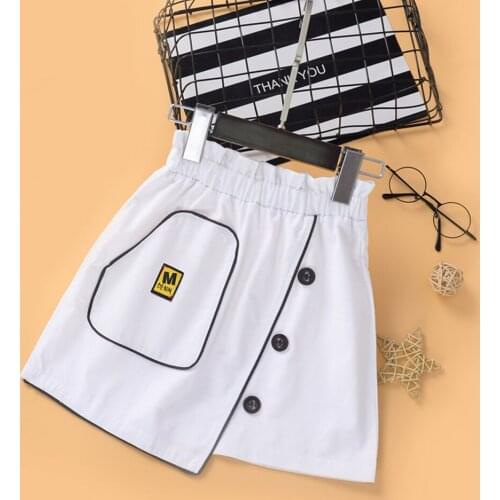 FOCUSNORM Summer Kids Girls Skirts Letter Embroidery Elastic High Waist Causal A-Line Knee Length Skirts