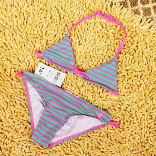 Funfeliz Children girl swimwear two pieces swimsuit pink striped bathing suit Girls Bikini kids swimming suit