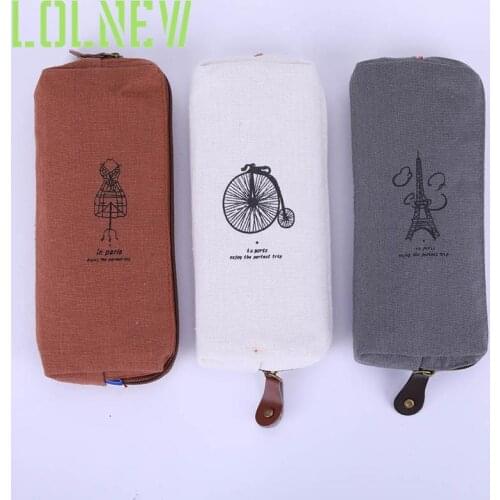 1PC Hot Sale Fashion Cute Vintage Canvas Paris Pencil Pen Case Cosmetic Makeup Coin Pouch Zipper Bag Purse Handbags