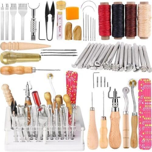 LMDZ Leather Working Tools with Tool Holder, Leather Stamping Tools, Instructions, Prong Punch, Leather Sewing Needles for DIY