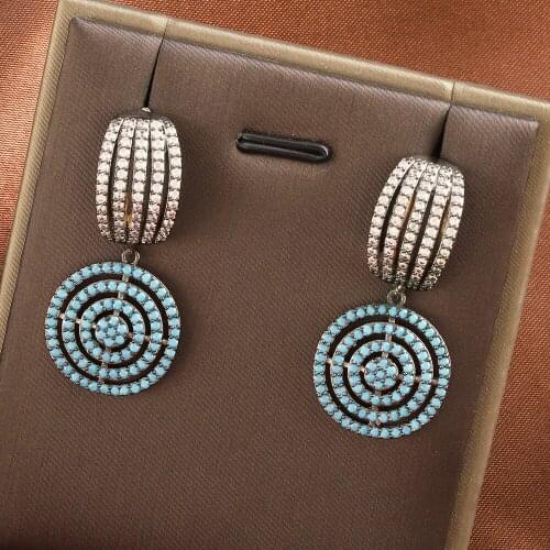 Round Circle Pendant Geometric Stud Earrings Womens Banquet Shiny Cubic Zirconia Dubai Bridal Wedding Jewelry Accessories