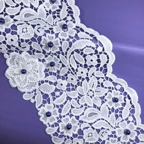5yard 3d African Lace For Craft Fabric With Blue Beads Width 17cm Handwork Skirt Sewing Trim Milk Silk Curtain Womens Clothing