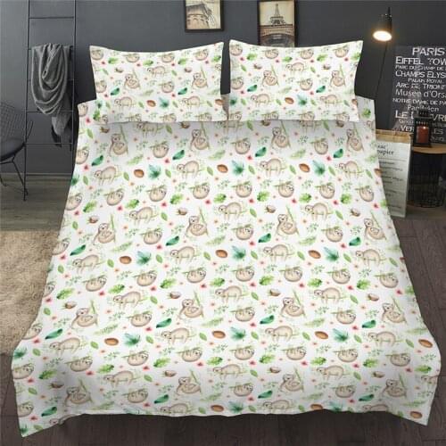 3D Bedding Set Sloth Tropical Leaf Print Queen King Size Duvet Cover Set Single Double Twin Full Bedclothes For Child Kid Adult