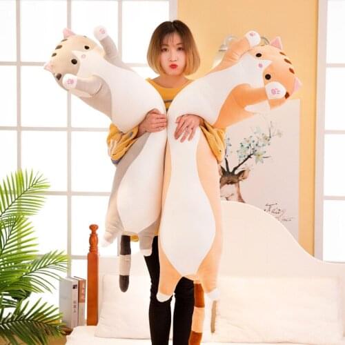 New Large Long Throw Pillow Cat Plush Toys Cartoon Comic Anime Model Doll Stuffed Toy Christmas Birthday Gift For Children