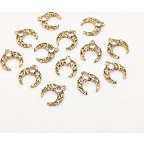 New Arrival! 14x13mm 50pcs Cubic Zirconia/Copper Moon Charm for Handmade Necklace/Earring DIY Parts,Jewelry Accessories Findings
