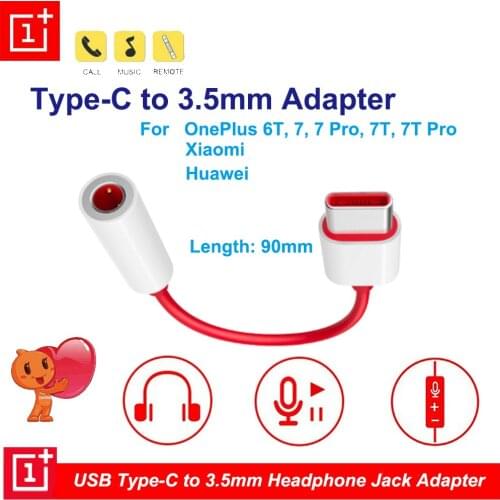 Original Oneplus Type-C To 3.5mm Adapter Earphone Jack Headphone Converter Cable Aux Audio for Oneplus 7 7Pro 7T 6T 1+ USB-C Mus
