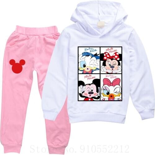 Disney Autumn Long Sleeve Hoodies+Pants for Girls Casual Children Clothes Set Cartoon Mickey Minnie Kawaii Clothing