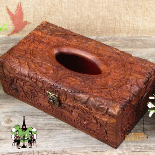 Pakistan wood carving antique wooden box three-dimensional carved long wooden box walnut processing special offer