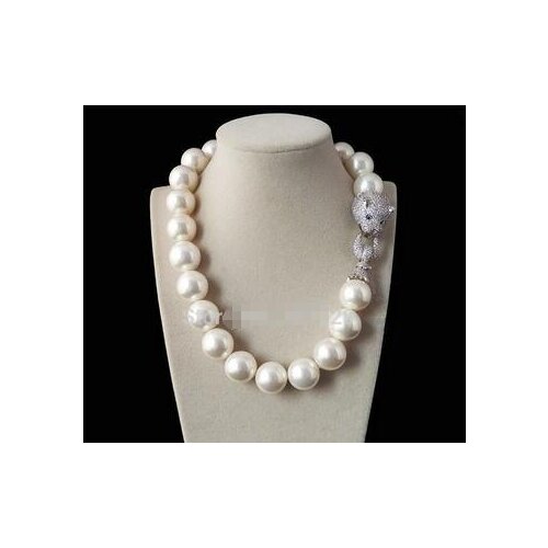 A Genuine Selling Huge 14mm Genuine White South Sea Shell Pearl Round Beads Necklace Jewelry Beads 925 silver wedding Women Gift