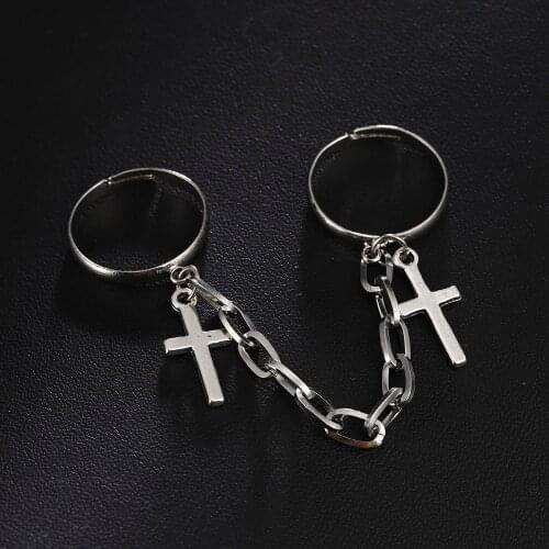 Silver Color Plated Retro Punk Hip-Hop Cross Ring Hand Finger Chain Adjustable Rings Jewelry Gift Men Women Chain