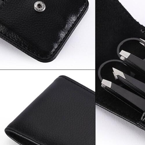 Q1QD 6pcs Professional Eyebrow Tweezers Scissors with Leather Case Hair Beauty Slanted Stainless Steel Tweezer Tool