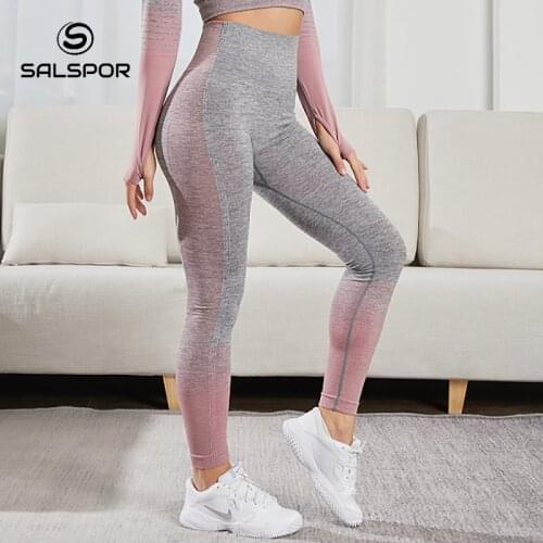 SALSPOR Women Knitting Gradient Seamless Leggings For Fitness Push Up High Waist Sexy Gym Workout Femme Leggins