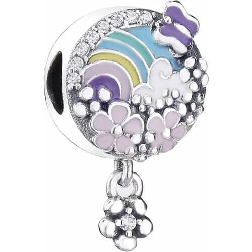 Original Rainbow With Flowers Meadow Flower Colour Story Pendant Bead Fit 925 Sterling Silver Charm Bracelet Diy Jewelry