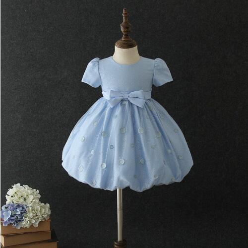 1 Year Old Birthday Blue Baby Girl Dresses Bow Bling Pink Fashion Angel Vestido Formal 2021 Little Girls Clothes RBF194013
