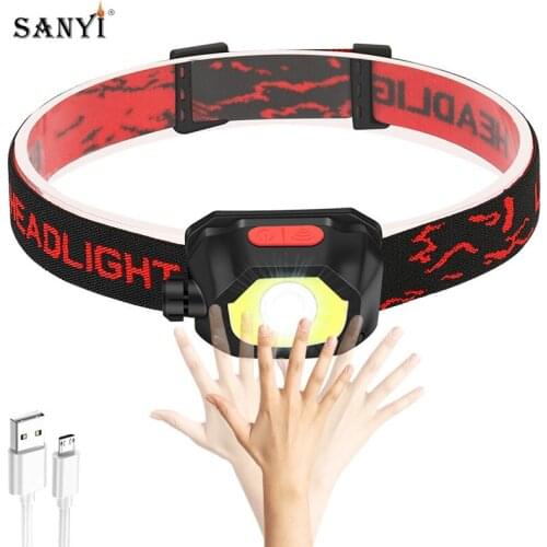 XPG+COB Sensor Led Headlamp Head Flashlight Lamp Headlight 7 mode 2500lm Cob Built in Rechargeable Battery Working Light
