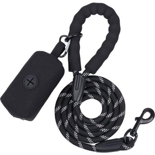 Dog Leash Reflective Nylon Round Rope Dog Rope Poop Picking Bag Set Durable and Portable TS2