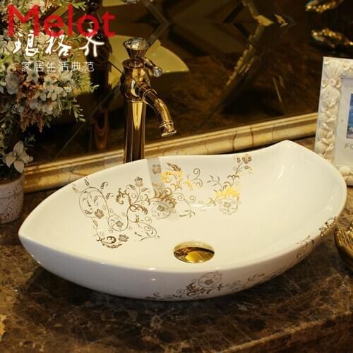 Upper Basin Wash Basin Wash Basin Ceramic Bathroom Art Basin Wash Basin Special-Shaped Fashion Eternal Flower