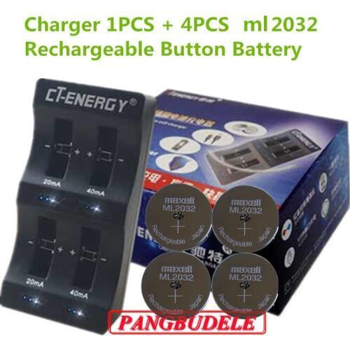 High Quality Universal USB Interface 4-Slot Charger 1PCS + 4PCS Rechargeable Button Battery ml2032 Button Battery