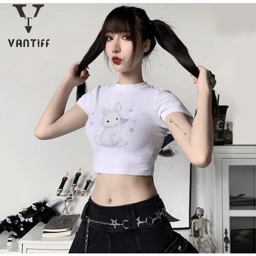 Y2k Tops Palace Retro Europe and The United States In Summer 2020 New Cute Rabbit Print Navel Fashion Versatile Slim T-shirt