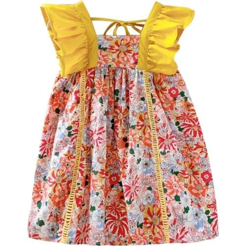 Girls Suspenders Printed Flying Sleeves Square Neck Princess Dress Toddler Girl Summer Outfits Girls Clothes Girls Dress