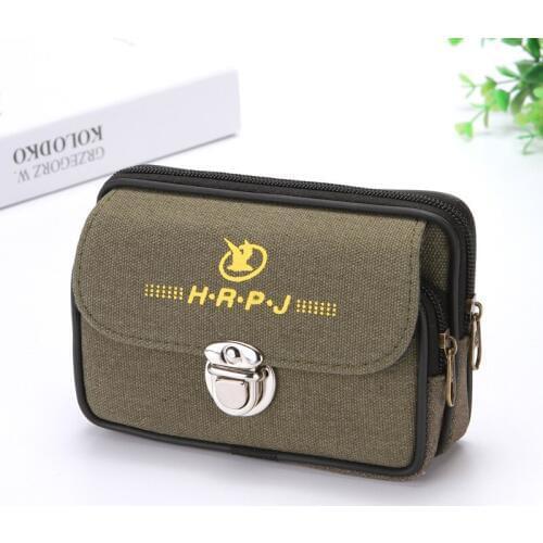 2 Zippers Men Fanny Packs For Mobile Phone Male Coin Purse Canvas Good Quality Bags Pack Casual Waist Packs Man Moneybags Purse