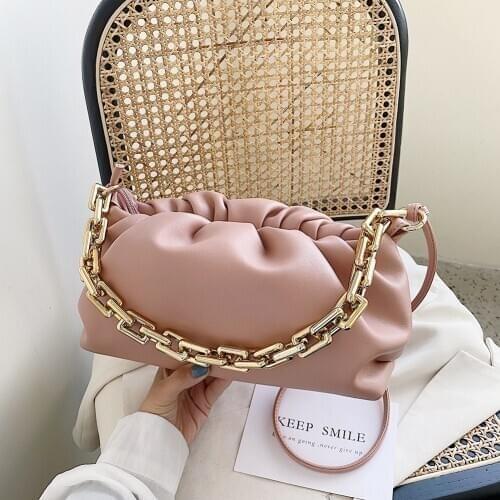 Women Leather Shoulder Messenger Bags Ladies Solid Color Totes Clutch Handbags Gold Chain Elegant Crossbody Shoulder Bag Clutch