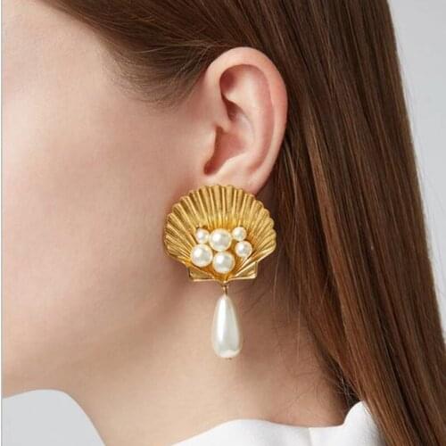 SHIFEEL 2019 New Arrival Occident Fashion Metal Shell Pearl Water Drop Earrings High grade Temperament Long Bohemia Pendients