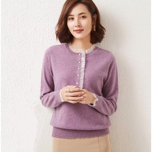 2021 New Style Autumn And Winter Women Sweater Pure Wool Lace V-neck Pullover Knitted Cashmere Sweater Fashion Design