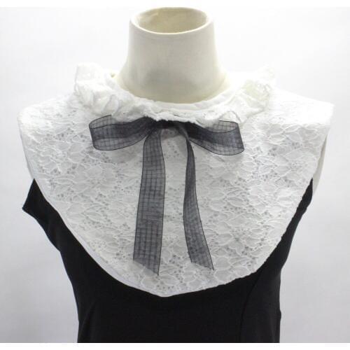 False chiffon bead Wooden Collier Femme necklace Women Tie Detachable Collar Vintage Plaid bow decorative collar lace wood ear