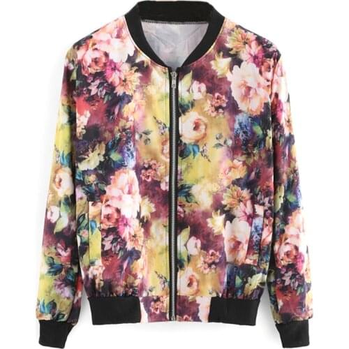 New Autumn Women Bomber Jacket Vintage Sweet Floral Collar Long-sleeved Bomber Short Print Zipper Jacket Coats