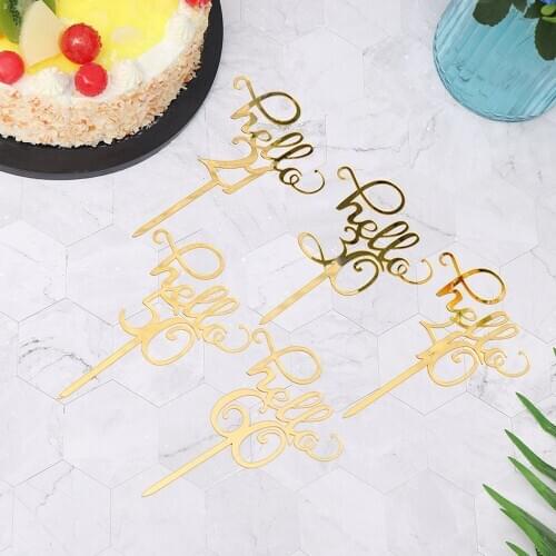 1 PC Gold Acrylic Cake Toppers Hello 21/30/40/50/60 Happy Birthday Party Decoration for Anniversary Supplies Lovely Gifts