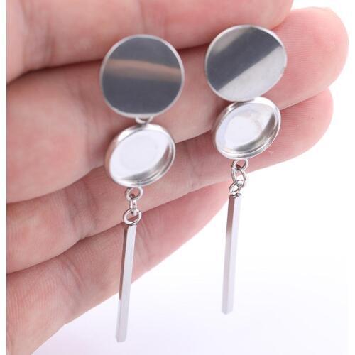 10pcs Stainless Steel Post Earring Findings Fitting 10mm Round Cabochon Earrings Base Setting Blanks diy components