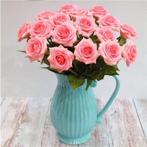 10pcs / lot simulation rose single branch feel artificial rose fake flower home wedding decoration Valentines day bouquet