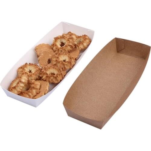 20*6*3cm Disposable White Kraft Boat Box For Chip Food Tray Greaseproof Paper Box Fried Food Storage Box LX4929
