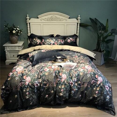 Luxury Flower printed Egyptian cotton 7color Bedding sets Blue Queen King Pastoral Duvet cover Bed sheet set Pillowcases 4pcs