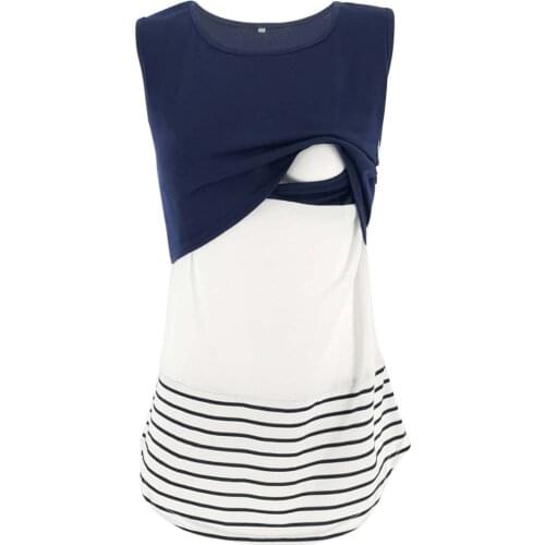 #48 Breastfeeding Clothes Pregnant Women Sumemr Clothes Striped Stitching Lace Vest Maternity Nursing Top Vêtements Maternité