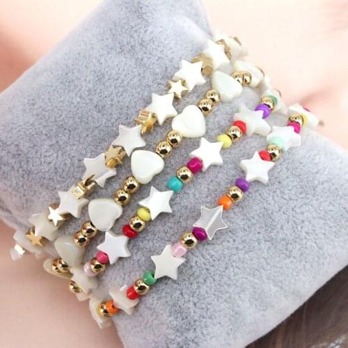 5Pcs, White Star / Heart Shell Beads Charm Bracelet Rainbow Bead Bracelets For Women Jewelry 2021 Girlfriend Gift